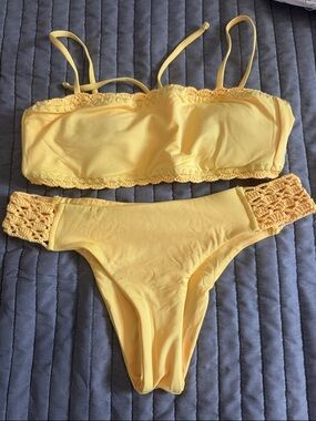 Hurley Yellow Crochet Side Bikini Set